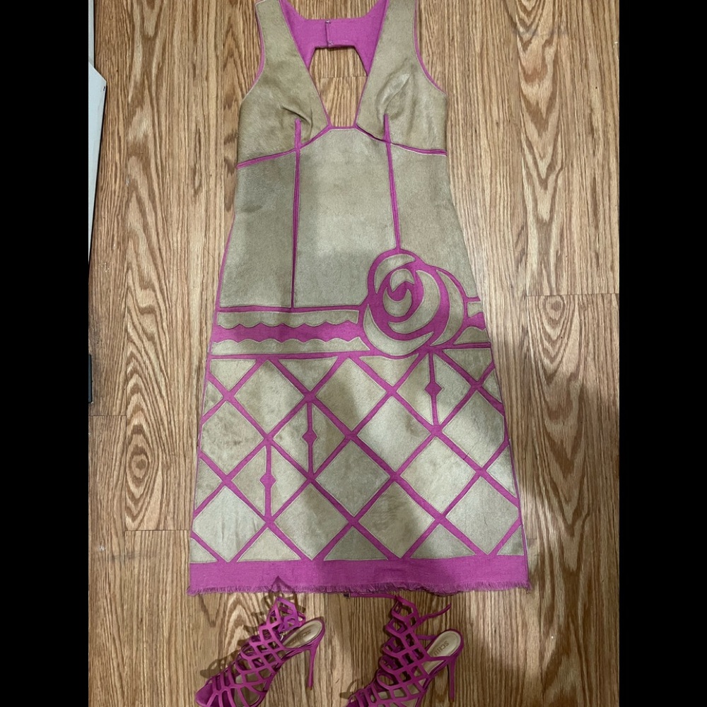 BCBG MAXAZRIA Fushia CALF HAIR AND LINEN DRESS